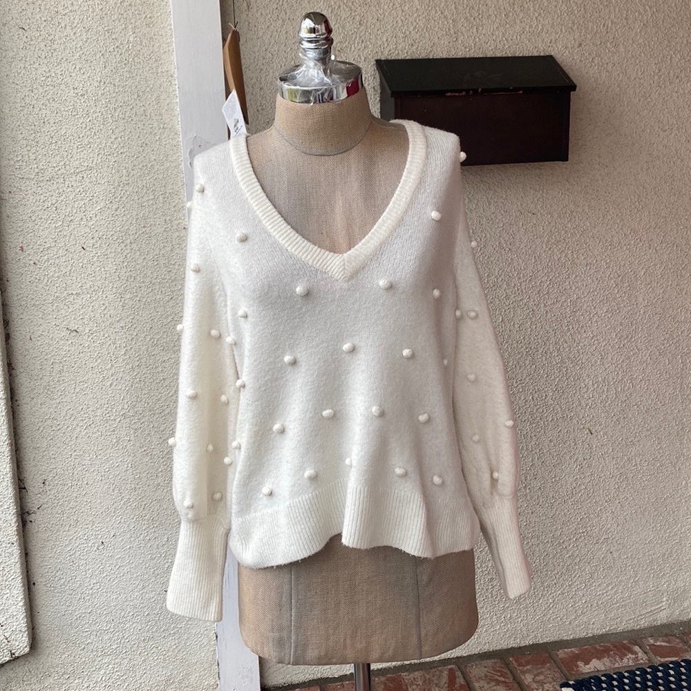 Madewell Bobble Dashboard winter white V-Neck wool blended cozy yarn sweater - Picture 4 of 14
